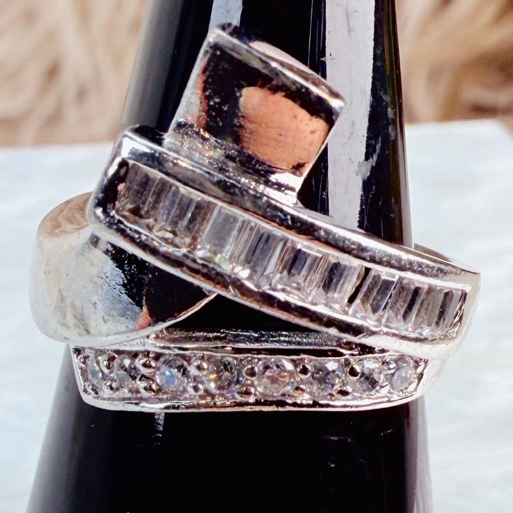 Silvertone Unique Shape, Bling Size 6 Ring - image 1